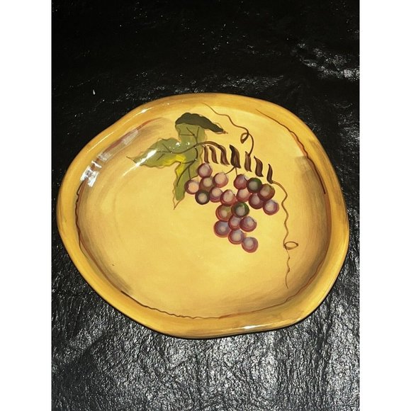 4 CLAY ART Ceramic Dish Hors d'oeuvre Wine Cheese Plates Grape Pattern 5 x 4" - Picture 4 of 5